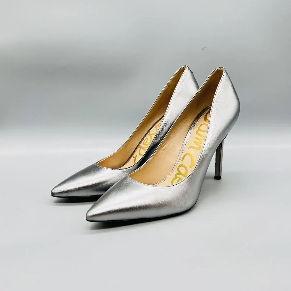 Sam Edelman Shoes Womens 8.5 Silver Leather Hazel Stiletto Heel Pumps